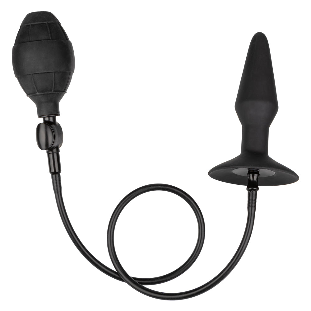 Medium Silicone Inflatable Plug, this inflatable anal plug has a suction cup & an easy-squeeze hand bulb. Black