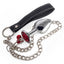 Metal Gem Butt Plug With Bells & Chain Leash - Medium has detachable bells & a chain leash for tugging the plug & leading the wearer around. Red with chain leash.