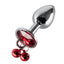 Metal Gem Butt Plug With Bells & Chain Leash - Small has detachable bells & chain leash for uniquely stimulating backdoor fun that looks as good as it feels. Red.