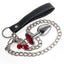 Metal Gem Butt Plug With Bells & Chain Leash - Small has detachable bells & chain leash for uniquely stimulating backdoor fun that looks as good as it feels. Red with chain leash.