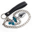 Metal Gem Butt Plug With Bells & Chain Leash - Small has detachable bells & chain leash for uniquely stimulating backdoor fun that looks as good as it feels. Blue with chain leash.