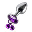 Metal Gem Butt Plug With Bells & Chain Leash - Small has detachable bells & chain leash for uniquely stimulating backdoor fun that looks as good as it feels. Violet.