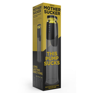 Mother Sucker Rechargeable Electric Vacuum Penis Pump has 5 suction levels that feel like real oral to provide perfect vacuum pressure around you, building erection strength & penis size. Package.