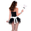 Music Legs French Maid Costume 5-Piece Accessories Kit includes a headband, choker, faux feather duster, waist apron & 2 wrist cuffs in white lace & black trim w/ ribbon. (3)