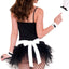 Music Legs French Maid Costume 5-Piece Accessories Kit includes a headband, choker, faux feather duster, waist apron & 2 wrist cuffs in white lace & black trim w/ ribbon. (4)