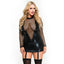 Music Legs Wet Look Fishnet Long Sleeve Gartered Dress - Curvy combines a plunging fishnet V w/ solid wet look material in a mock neck to expose & conceal the perfect amount.