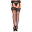 Music Legs Wide Lace Top Back Seam Garter Belt Stockings - Curvy create a thigh-high & garter belt look w/ attached 'suspenders' & wide lace thigh bands.