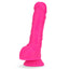 This real-feel dildo has a veiny, phallic dual-density design w/ a firm inner core & soft outer to feel like a natural erection. Pink.