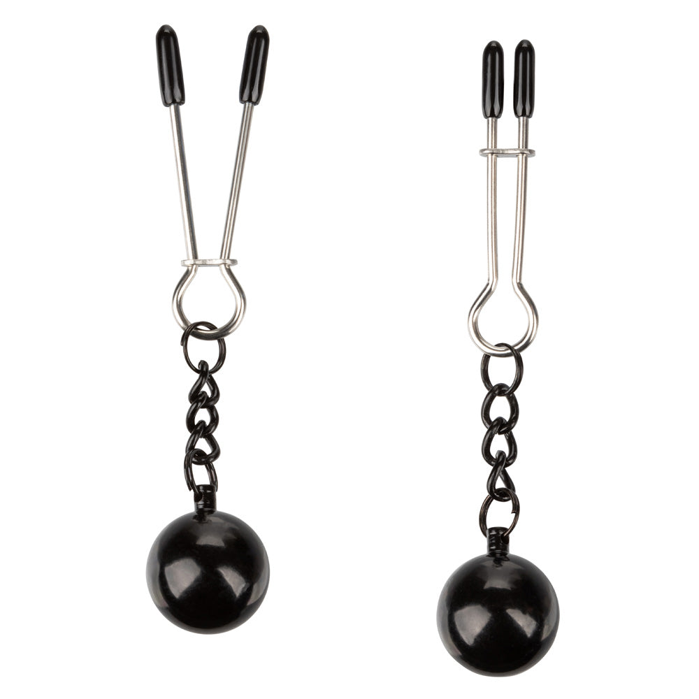 Nipple Grips - Weighted Tweezer Nipple Clamps - have sliding bars that adjust the tweezer tightness & a pair of dangling 43.5g weights for a sensual look & extra sensation.