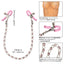 Nipple Play Crystal Chain Nipple Clamps have adjustable twist-to-tighten tension screws & comfortable pink silicone tips + a crystal inlay chain to tug on for more sensation. Dimension & features.