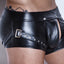 Noir Handmade Power Wet Look Cutout Thigh Buckle Shorts have cutouts on either side of your crotch & adjustable buckles at the thigh straps for your perfect fit. (2)