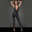  Noir Handmade Power Wet Look & Lace Plunging Jumpsuit has a deep V-neck w/ sheer scallop lace trim & a 2-way crotch zip + back zip for easy wear. (4)