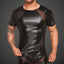 Noir Handmade Power Wet Look T-Shirt With Net Inserts is made from premium power wet look w/ a thicker, more durable construction + mesh inserts to flatter your torso, back & waist. 