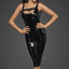 Noir Handmade PVC Zip-Front Midi Dress With Chest Frill encases you in shiny PVC for a fetish event-ready look & has a split hem skirt in the rear + adjustable zip-front to show off your legs.