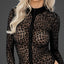  Noir Handmade Sheer Leopard Flock Long Sleeve 3-Zip Bodysuit is made from sheer mesh w/ flocked leopard print pattern & triple zip closure over the cleavage + high-cut rear to show off your buns. (3)