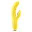 Nubii Kiah Warming Ridged Silicone Rabbit Vibrator has 2 independent motors in the ribbed G-spot head & clitoral arm for 400 vibration combos + a turbo boost for maximum pleasure. Yellow.