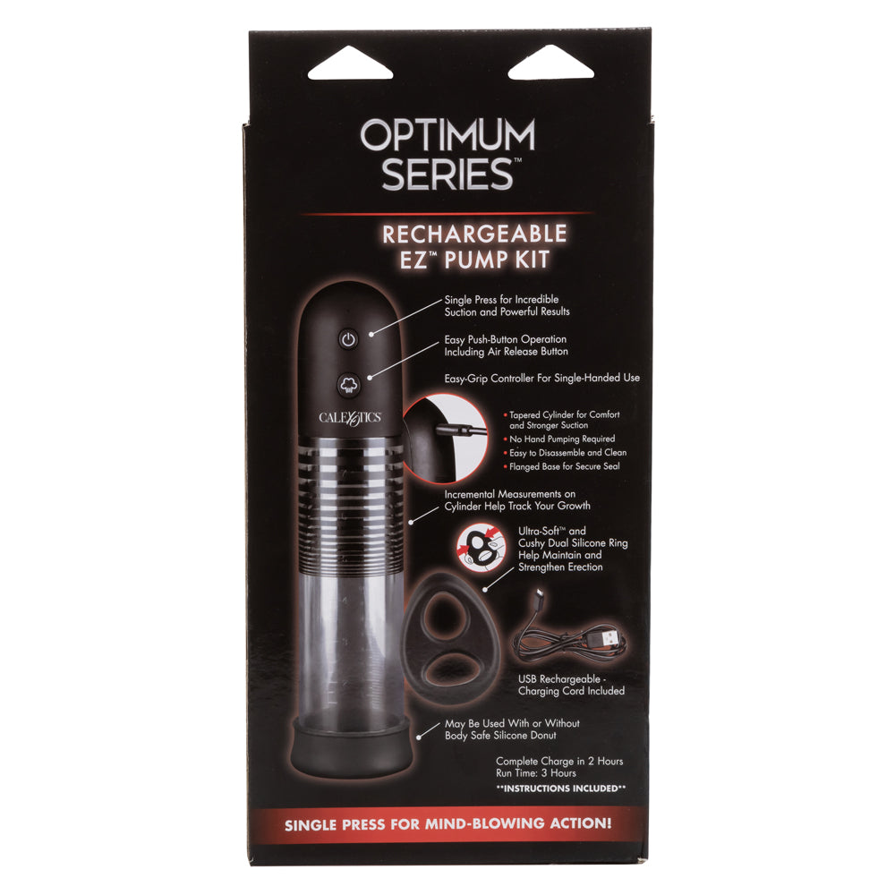 Optimum Series Rechargeable EZ Penis Pump Kit w/ Cock Ring - one-handed automatic penis pump provides an airtight seal for superior suction. 13