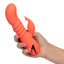 California Dreaming Orange County Cutie Thrusting Vibrator - features a ribbed thrusting shaft with a curved head for G-spot stimulation & a flickering clitoral teaser. 10 vibration and 3 thrusting settings. Orange 2
