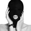 Ouch! Black & White Submission Mask With Open Mouth has an open mouth so the wearer can speak, breathe, & provide oral pleasure while being deprived of their sense of vision.