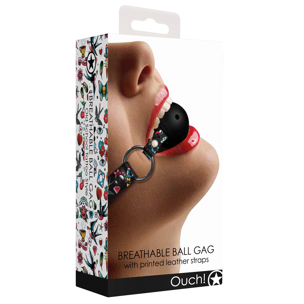 Ouch! - Breathable Ball Gag - Old School Tattoo Style package