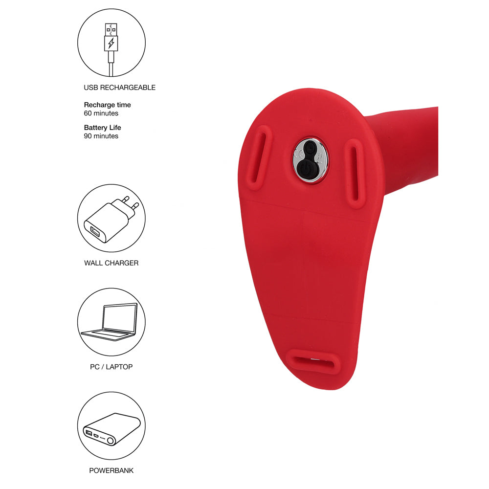 Ouch! - Vibrating Silicone Strap-On - Adjustable - red power details