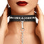 Ouch! Diamond Studded Faux Leather Collar With Chain Leash combo has glimmering diamante studs & a sturdy metal leash to add a touch of luxe to your bondage look. On-head.