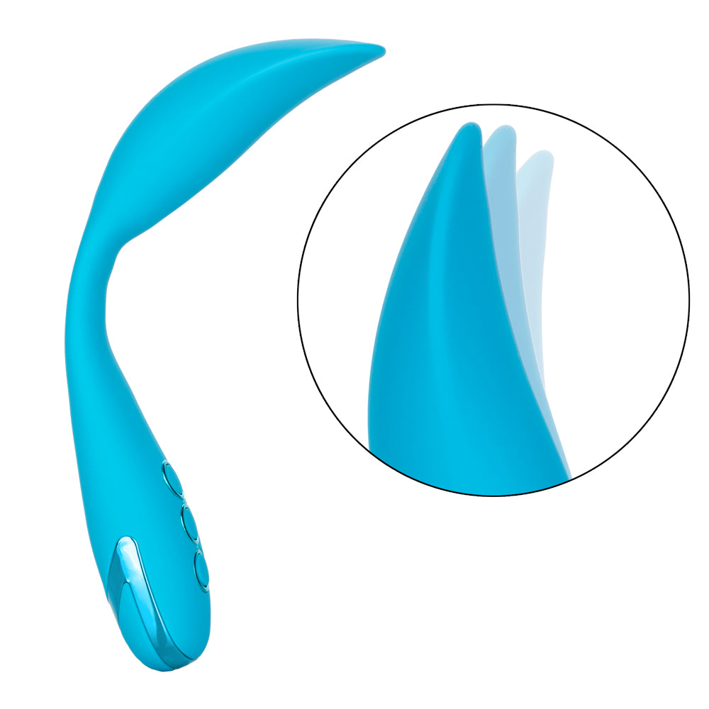 California Dreaming - Palm Springs Pleaser - bendable, contoured vibrator offers multi-directional positioning & 10 vibration patterns + Power Boost. Bright Blue 9