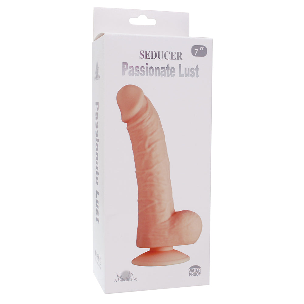 Seducer - 7" Passionate Lust - realistically sculpted dong has a suction cup base & phallic details like a ridged head + curved veiny shaft for G-spot or P-spot stimulation. Flesh, box