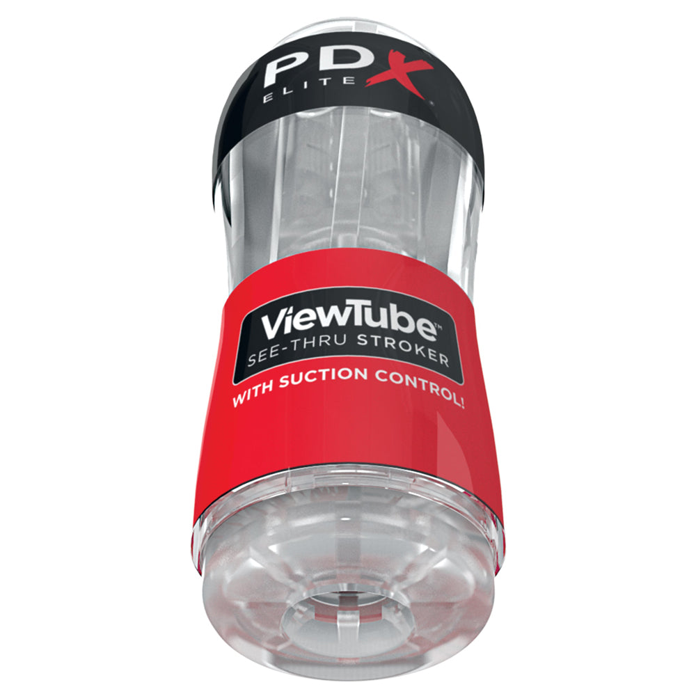 PDX Elite ViewTube See-Through Stroker With Suction Control - transparent stroker has a tight textured tunnel for 360° stimulation & has a hole you can cover or uncover for customisable suction intensity. 3