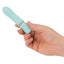 Pillow Talk Flirty - Luxurious Mini Massager has a flexible design & multi-speed PowerBullet vibrations, all in a travel-sized silicone body with Swarovski crystal details. Teal. On-hand.