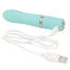 Pillow Talk Flirty - Luxurious Mini Massager has a flexible design & multi-speed PowerBullet vibrations, all in a travel-sized silicone body with Swarovski crystal details. Teal. Charging cable.