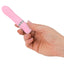 Pillow Talk Flirty - Luxurious Mini Massager has a flexible design & multi-speed PowerBullet vibrations, all in a travel-sized silicone body with Swarovski crystal details. Pink. On-hand.