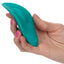 Pixies Hummer Liquid Silicone Contoured Vibrating Massager has a curvy dual-sided design w/ a smooth side to cup your whole vulva & a clitoral bump for focused pleasure. On-hand.