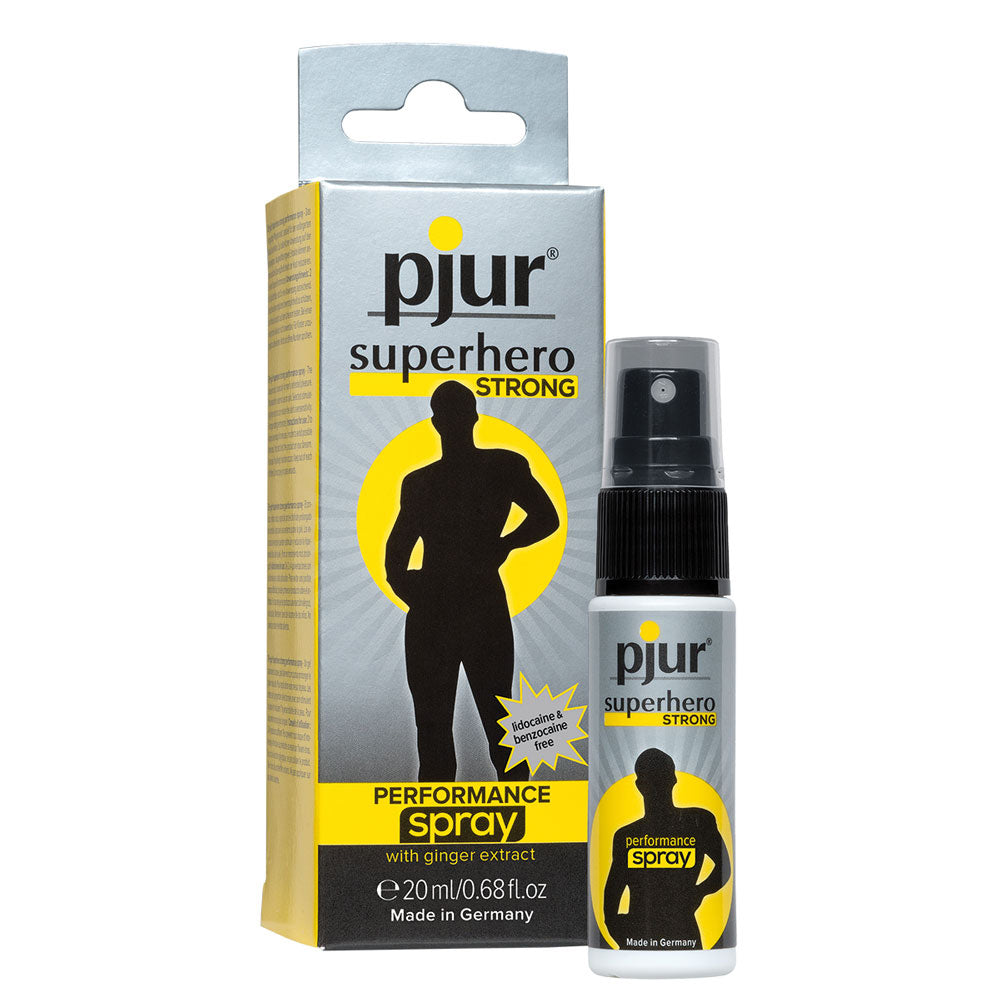 pjur® - Superhero Strong Performance Spray - optimised formula with highly concentrated ingredients like non-numbing Laureth-9 & ginger extract. 20ml