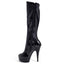 Pleaser Delight 6" Stiletto Platform Knee Boots - Patent Black have a 6" stiletto heel & a 1 & ¾" platform w/ an inner side zip in glossy patent leather. (3)