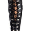 Pleaser Delight Corset Back Stiletto Thigh Boots - Patent Black have a full-length inner side zip & back corset lace-up detail in gloss patent finish. Corset style lace-up.