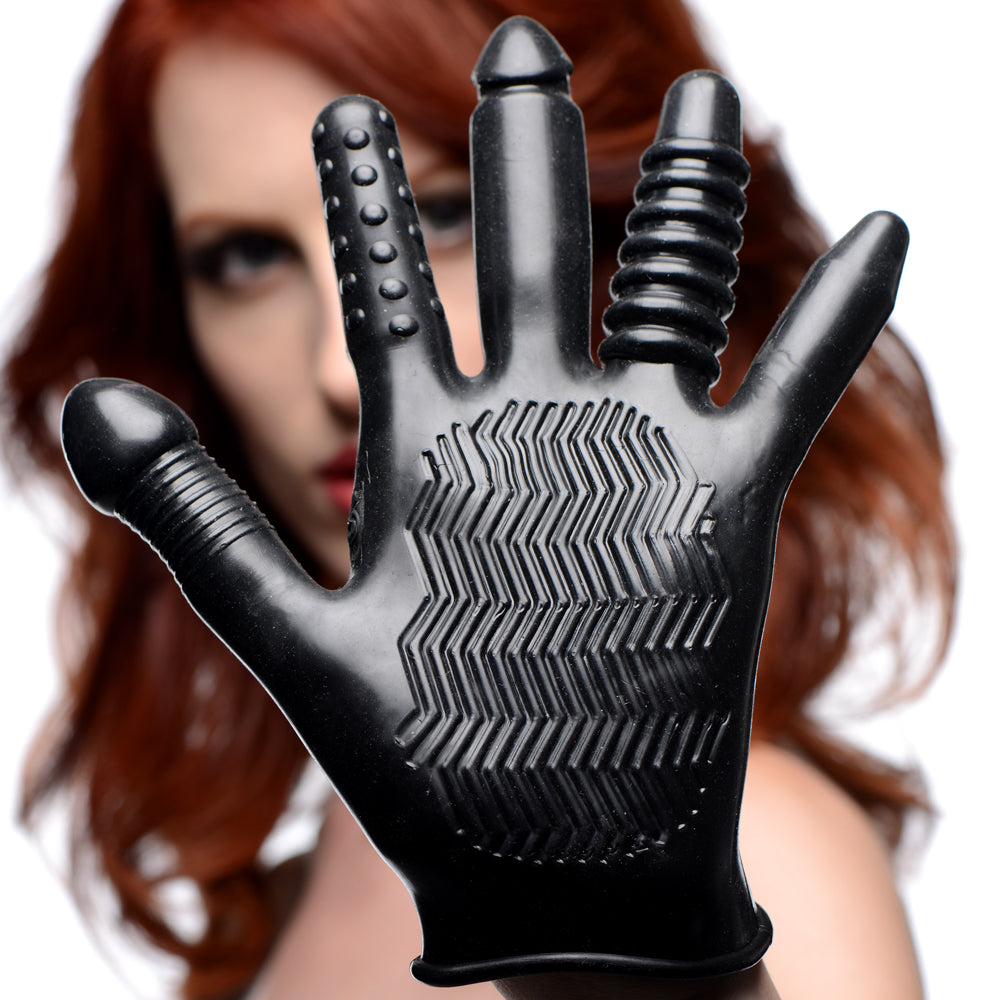 Master Series - Pleasure Poker Glove - adorned w/ stimulating textures & differently shaped fingers to take vaginal or anal play.