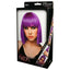 Pleasure Wigs Neon Cleo Blunt Fringe Bob Wig has straight bangs & comes in neon blue, purple or hot pink to turn heads at costume parties & cosplay events. Purple - package.