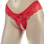 Poison Rose - Crotchless Lace Panties are adorned with floral lace, scalloped trim & a cute bow. Red.