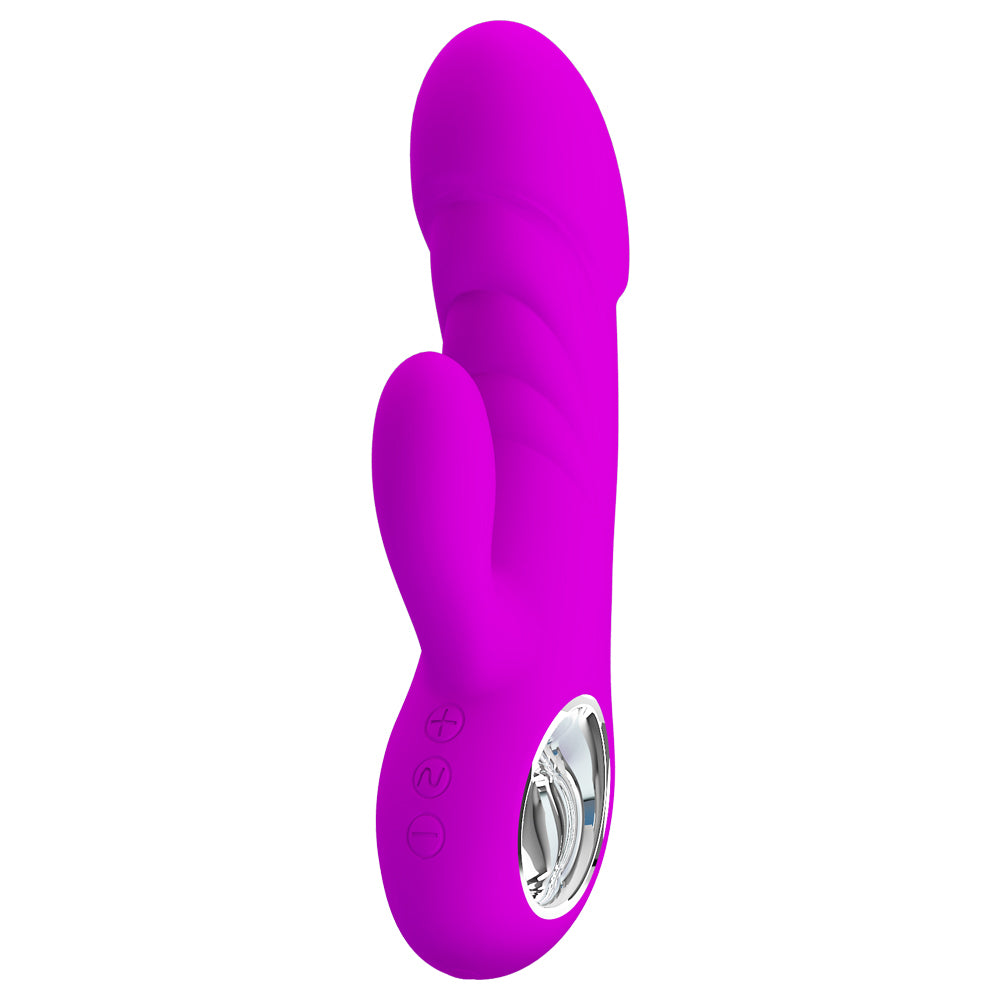 Pretty Love Ansel Thick Ridged Rabbit Vibrator has a thick ribbed shaft & phallic head for G-spot stimulation & a clitoral arm for blended orgasms. (2)