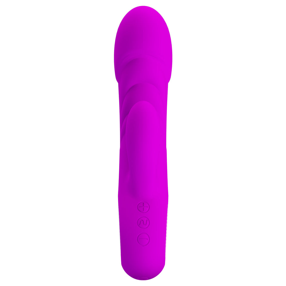 Pretty Love Ansel Thick Ridged Rabbit Vibrator has a thick ribbed shaft & phallic head for G-spot stimulation & a clitoral arm for blended orgasms. (3)