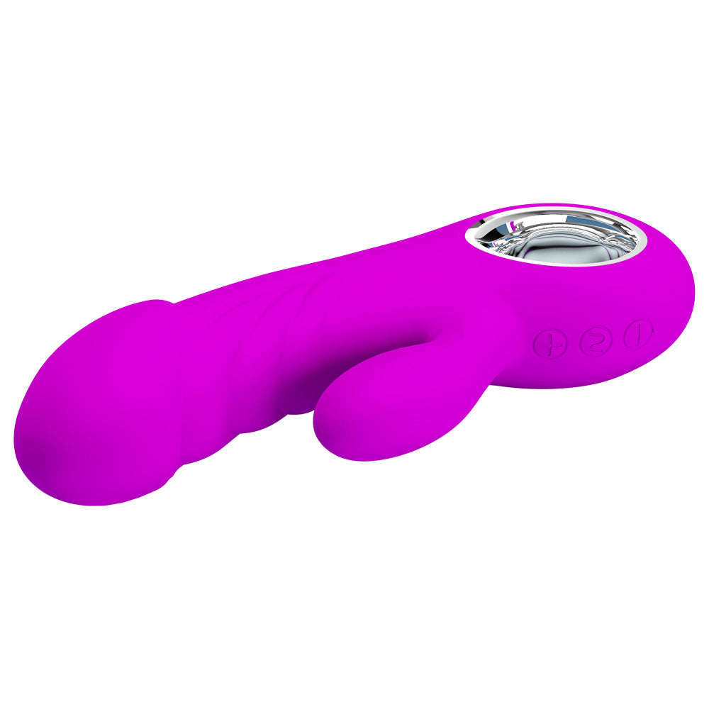 Pretty Love Ansel Thick Ridged Rabbit Vibrator has a thick ribbed shaft & phallic head for G-spot stimulation & a clitoral arm for blended orgasms. (5)