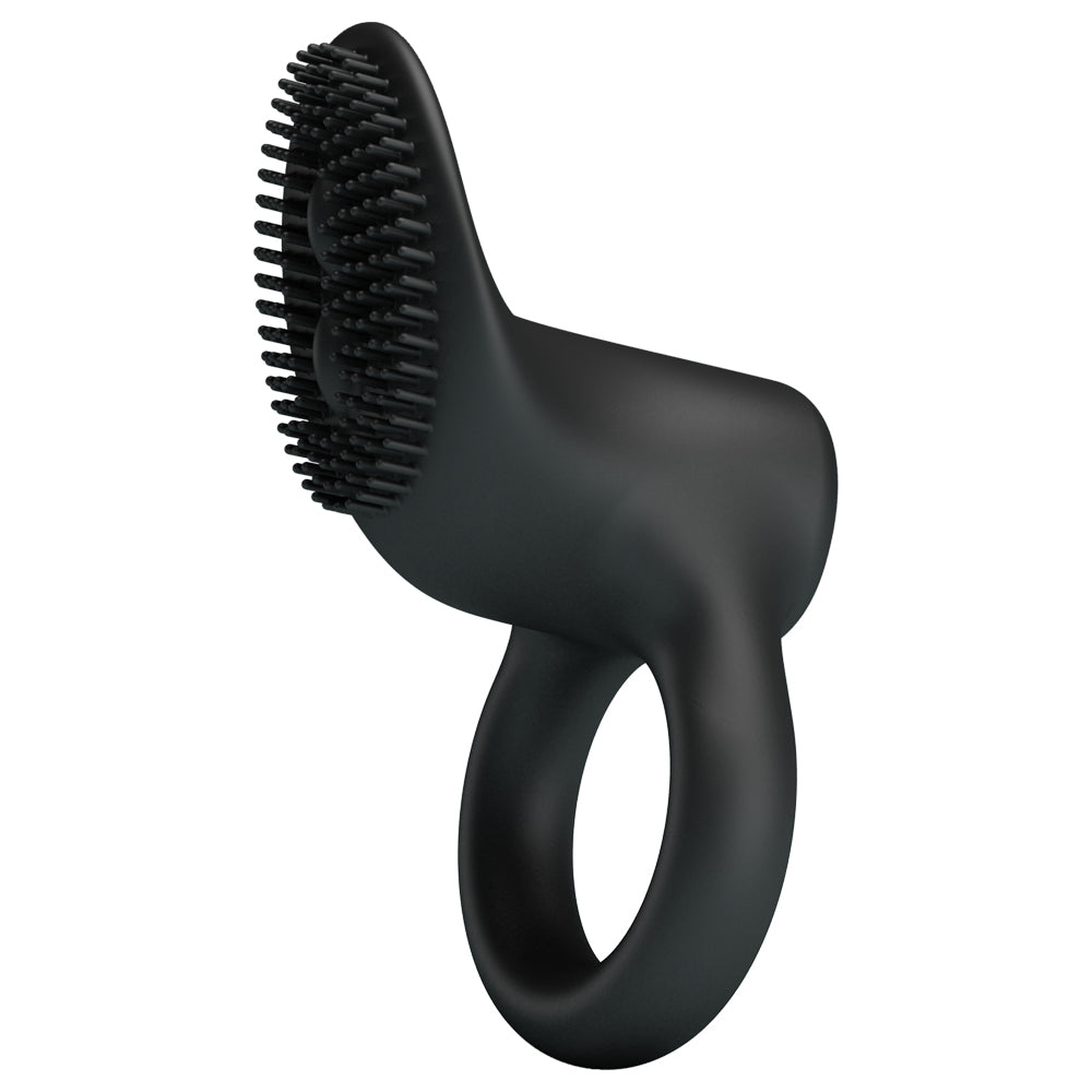 Pretty Love Cobra Vibrating Cock Ring With Clitoral Ticklers has touch-activated vibration & a bristle-textured clitoral stimulator for both partners to enjoy. Black.
