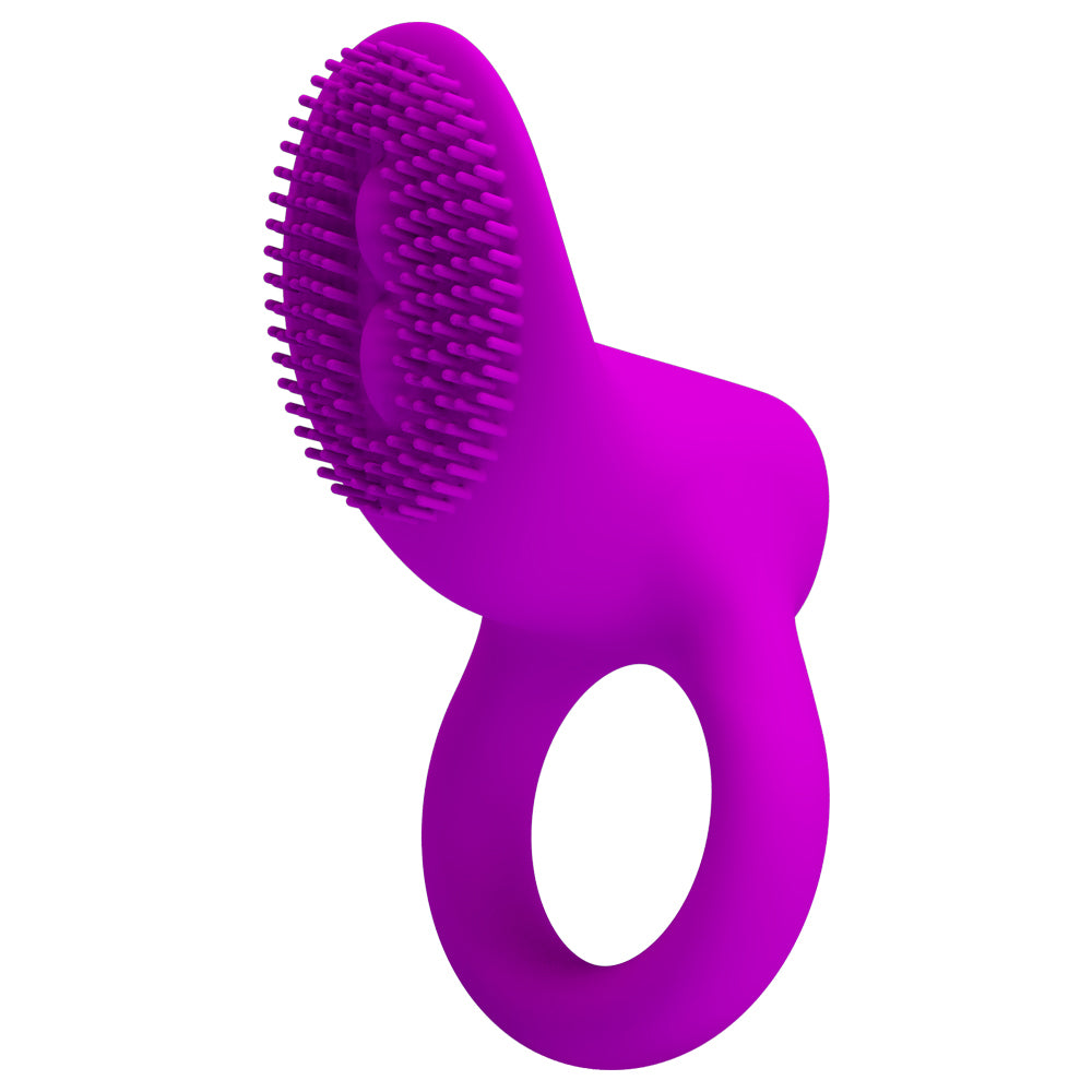 Pretty Love Cobra Vibrating Cock Ring With Clitoral Ticklers has touch-activated vibration & a bristle-textured clitoral stimulator for both partners to enjoy. Purple.