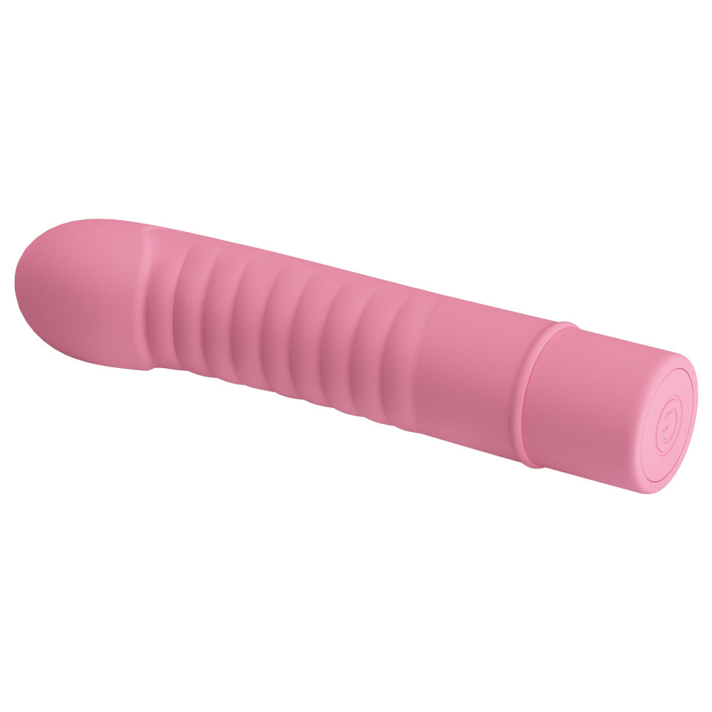 Pretty Love Mick Ribbed Mini G-Spot Vibrator - has a ribbed shaft & a bulbous, curved G-spot tip w/ 10 vibration functions. Pink 5
