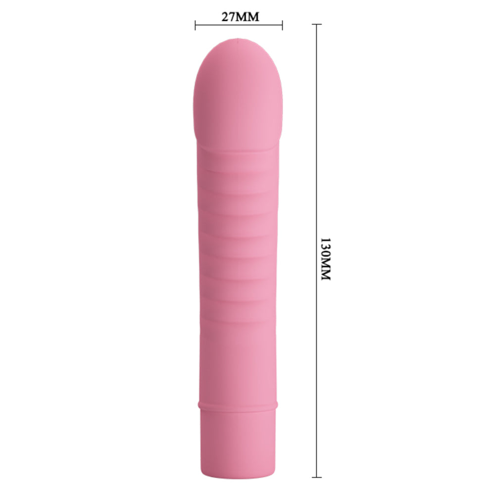 Pretty Love Mick Ribbed Mini G-Spot Vibrator - has a ribbed shaft & a bulbous, curved G-spot tip w/ 10 vibration functions. Pink 7