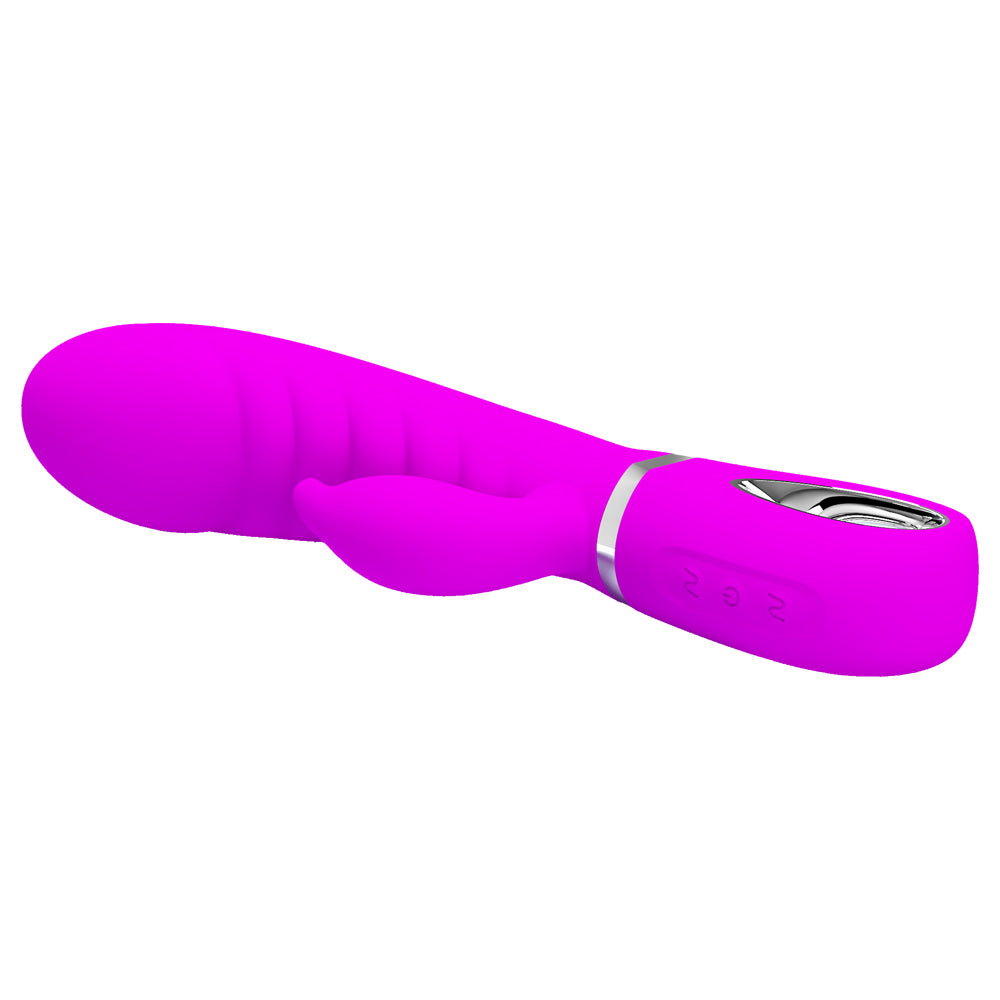 Pretty Love Prescott Dual-Density Rabbit Vibrator has a soft & flexible ribbed shaft with 7 G-spot & 7 clitoral stimulator vibration modes for awesome blended orgasms. Purple. (2)