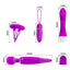 Pretty Love Purple Desire - 5-Piece Toy Kit - includes nipple clamps, a rabbit vibrator, a wand massager with head attachment & an egg vibrator. Dimensions.