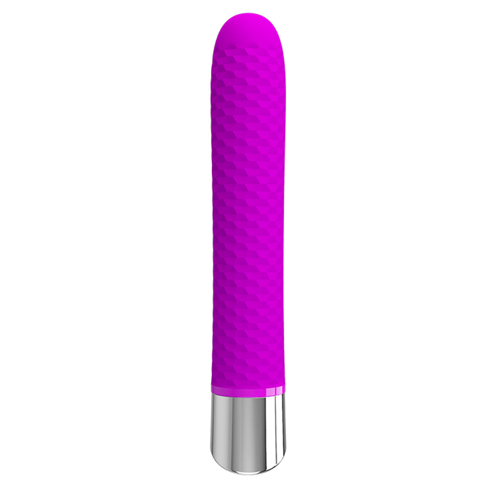 Pretty Love Reginald Textured Mini Vibrator delivers 12 intense vibration modes & is textured for extra pleasure! Waterproof, battery-operated & great for travelling. Purple. (2)