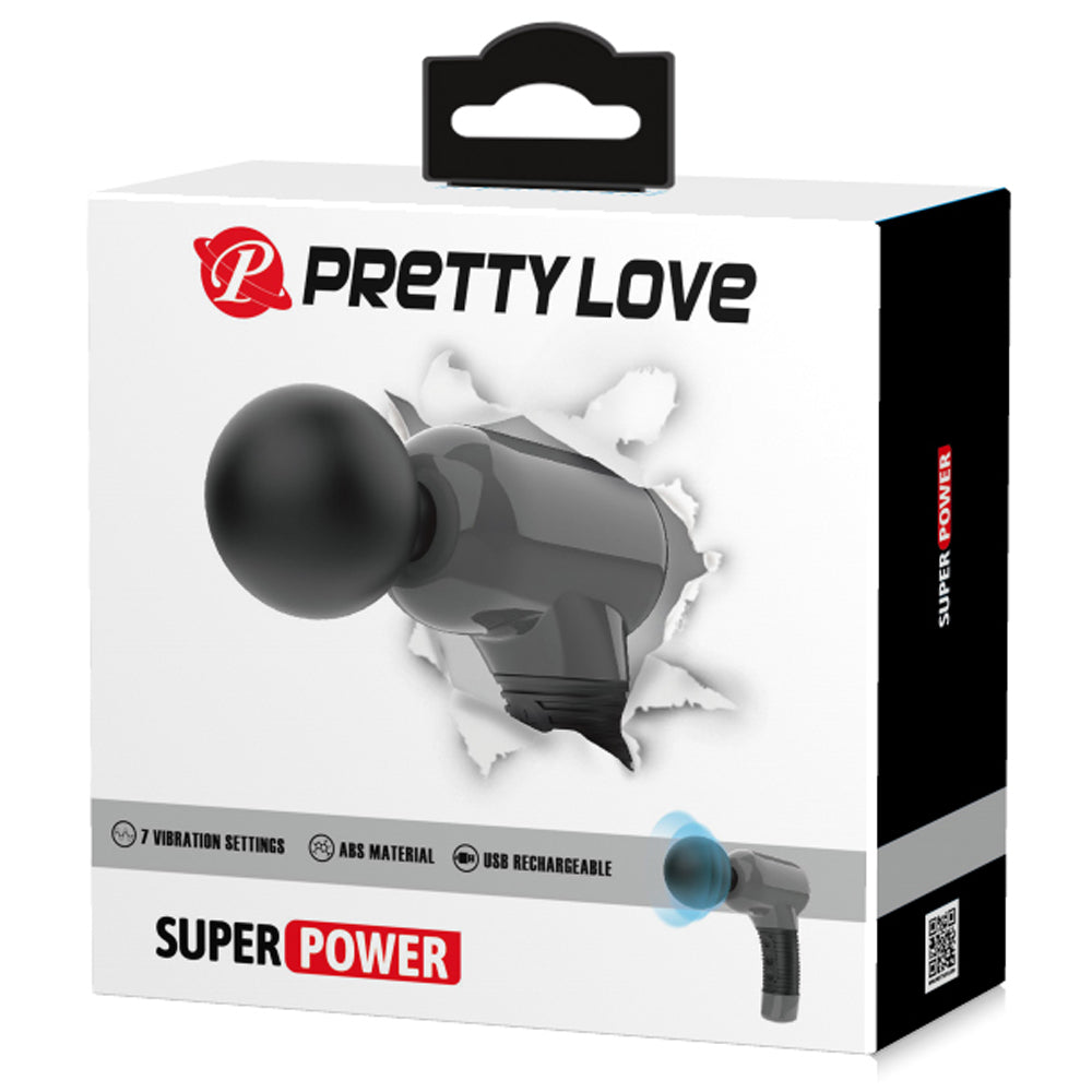 Pretty Love Super Power Vibrating Gun Massager has 7 patterns & 5 speeds of ultra-powerful vibrations, perfect for forced orgasm play. Black-package.